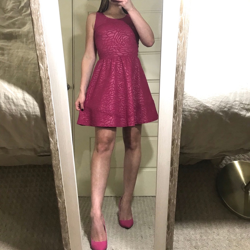Aqua Pink Floral Print Skater Dress